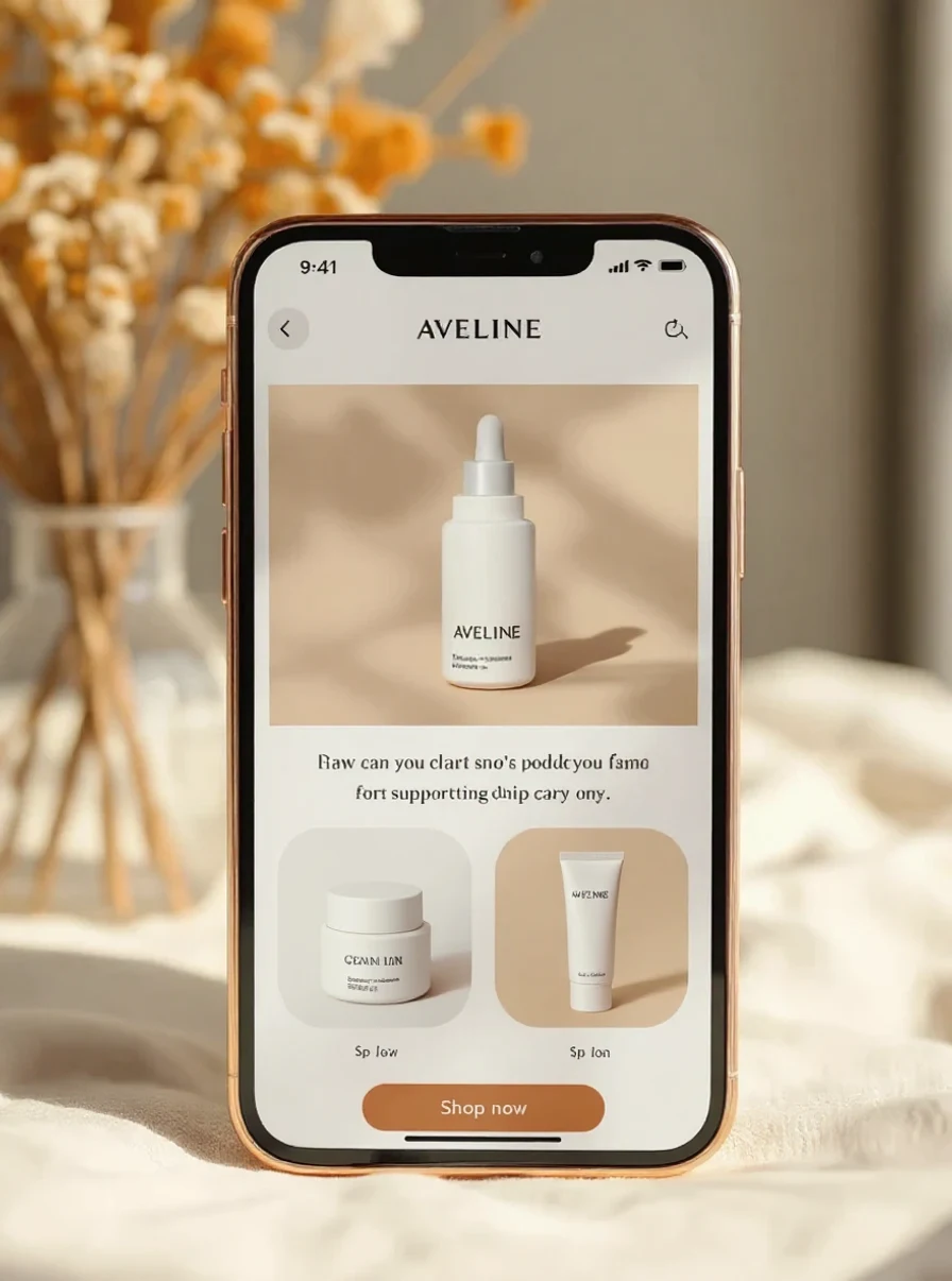 The same email on the same phone, re-skinned to the brand — warm palette, branded logo, polished product photography and a terracotta call-to-action