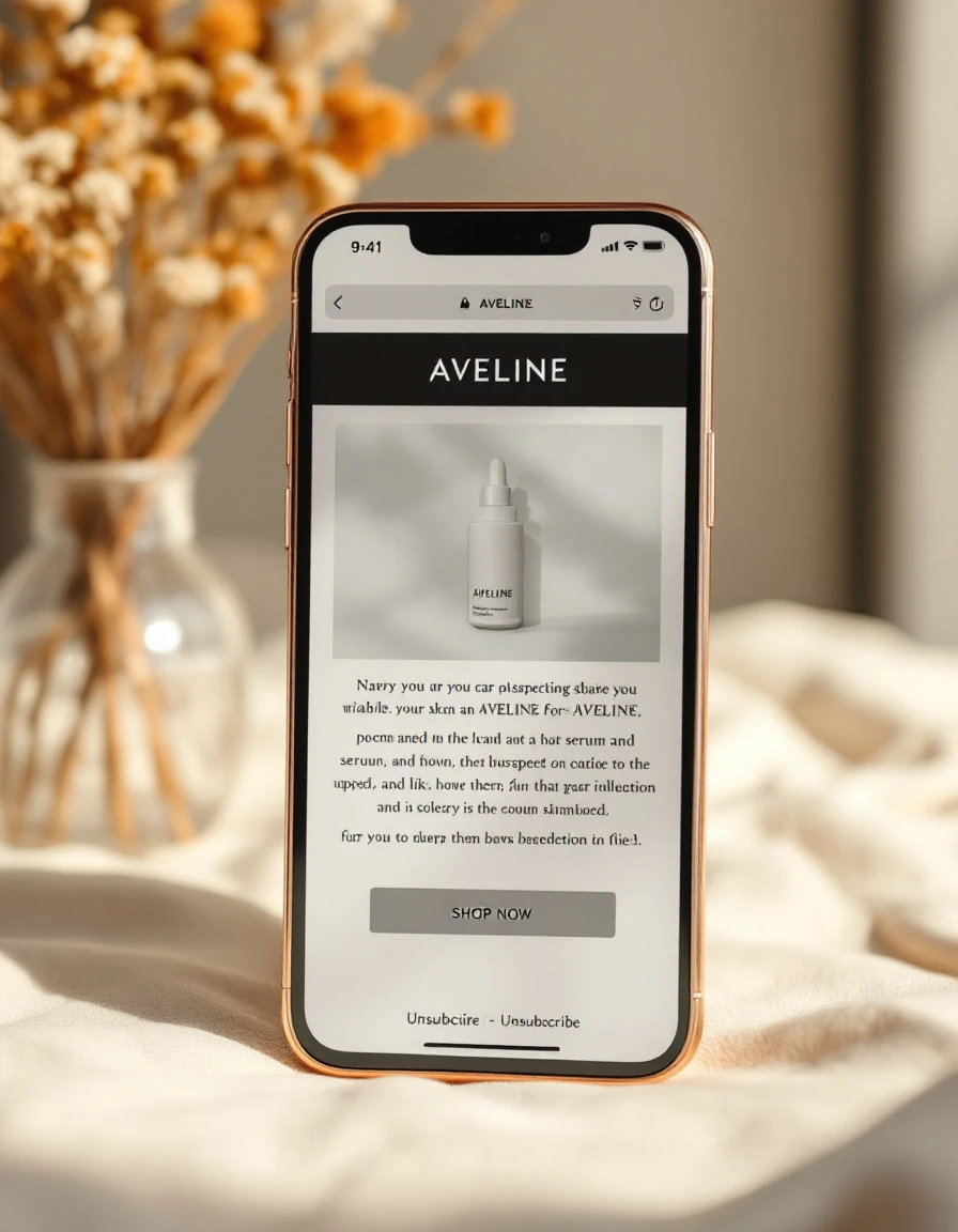 A plain, unbranded default Klaviyo email shown on a phone — flat white, generic gray button